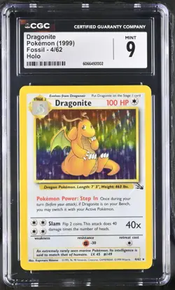 Dragonite 4/62 Fossil Holo Rare CGC 9 Mint Vintage Pokemon Card 1999 - Image 1