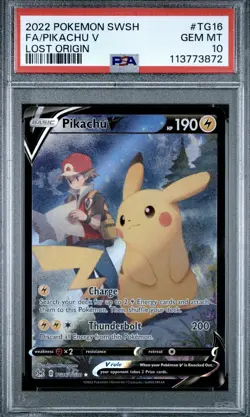 Pokemon TCG SWSH Lost Origin #TG16 Pikachu V Trainer Gallery Full Art PSA 10 - Image 1