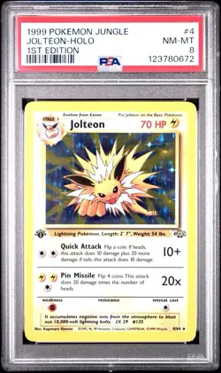 1999 POKEMON JUNGLE 1ST ED #4 JOLTEON-HOLO PSA 8 + CARD GUARD - Image 1