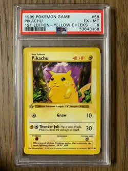 PSA 6 - Pokemon Yellow Cheeks PIKACHU - Grey Stamp - 1ST Edition Base Shadowless - Image 1