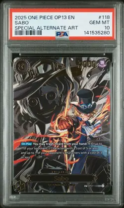 PSA 10! 2025 ONE PIECE OP13-CARRYING ON HIS WILL | SPECIAL ALTERNATE ARTSABO 118 - Image 1