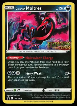 Galarian Moltres SWSH125 Holo Stamped Evolving Skies Promo Pokemon Card - Image 1