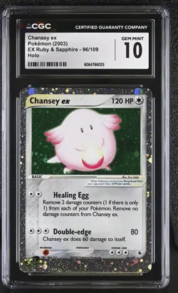 CGC 10 GEM MINT Chansey ex 2003 EX Ruby & Sapphire 96/109 Holo Pokemon Card - Image 1