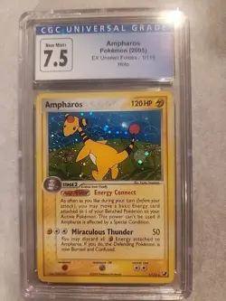 7.5 Ampharos Pokemon 2005 Ex Unseen Forces 1/115 Holographic - Image 1