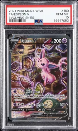 2021 POKEMON SWORD & SHIELD EVOLVING SKIES #180 FULL ART/ESPEON V PSA 10 - Image 1