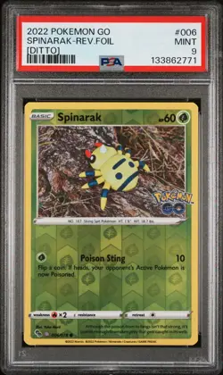 2022 POKEMON GO DITTO #006 SPINARAK-REVERSE FOIL PSA 9 - Image 1