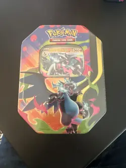 Pokemon Mega Charizard X Tin Trading Card Game Multicolor Metal Collectible - Image 1