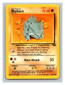 Rhyhorn #61/64 Jungle Pokemon Trading Card TCG Nintendo 1999 - Image 1