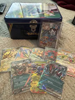 Lot Of Over 350 Cards 1 Full Art 8 Ex 55 Holo 300 Others No Dupes- In Tin Shown - Image 1