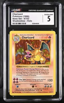 CGC 5 Charizard 4/102 Holo Shadowless Base Set Pokemon Card - Image 1
