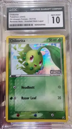 CGC 10 Chikorita EX Unseen Forces 51/115 Reverse Holo Stamped Pokemon Card - Image 1