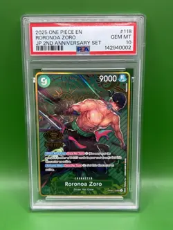 2025 ONE PIECE OP06-118 JAPANESE 2ND ANNIVERSARY SET RORONOA ZORO ENG PSA 10 - Image 1