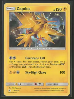 Zapdos Holo Rare Hidden Fates 24/68 NM Pokemon Card - Image 1