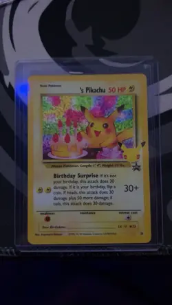 Pokemon ______'s Pikachu Wotc Promo Holo 24/53 50 HP Birthday Surprise Card - Image 1