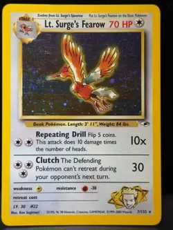 Lt. Surge's Fearow 7/132 WOTC Gym Heroes Unlimited Holo Pokemon Card LP - Image 1