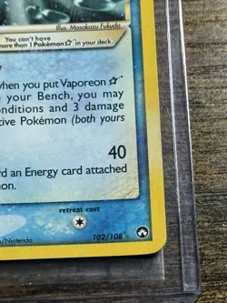 Vaporeon Gold Star 102/108 Power Keepers Ultra Rare Holo Card - Image 5