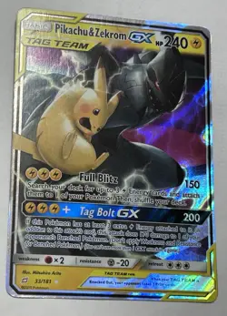 Authentic Pikachu & Zekrom GX 33/181 Team Up NM Ultra Rare Pokemon Card - Image 1