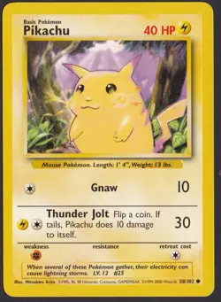 Lightly Played Pikachu - 58/102 - Common - Uk 4th Print 1999-2000 Pokemon Base S - Image 1