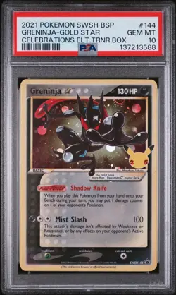 Pokemon Greninja Gold Star Sword And Shield Celebrations ETB Promo PSA 10 - Image 1