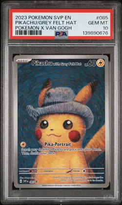 2023 POKEMON SVP EN-SV BLACK STAR PROMO #085 PIKACHU WITH GREY FELT HAT PSA 10 - Image 1