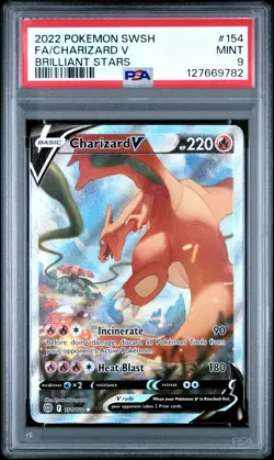 2022 POKEMON SWORD & SHIELD BRILLIANT STARS #154 FULL ART/CHARIZARD V PSA 9 - Image 1