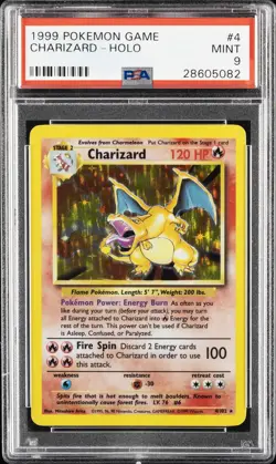 1999 POKEMON BASE SET UNLIMITED #4 CHARIZARD-HOLO PSA 9 - Image 1