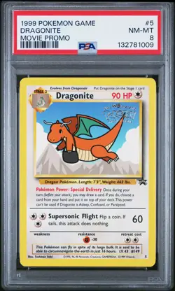 1999 POKEMON GAME MOVIE MOVIE PROMO #5 DRAGONITE PSA 8 - Image 1
