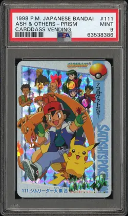 1998 Pokemon Japanese Bandai Carddass Vending 111 Ash & Others-Prism PSA 9 Mint - Image 1