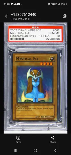 Yugioh Mystical Elf LOB-062 1st Edition PSA 10 GEM MINT Rare #062 2002 - Image 1