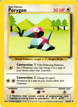 Pokemon TCG Porygon Card 39/102 Base Set Regular Uncommon DMG - Image 1