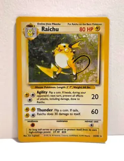 1999 Pokemon Raichu Holo 14/102 Base Set Rare WOTC Vintage Card - Image 1