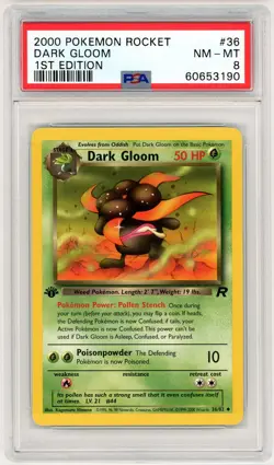 2000 Pokemon Team Rocket #36 Dark Gloom 1st Edition PSA 8 - Image 1
