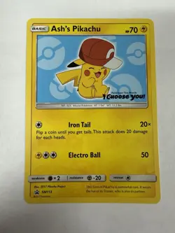 Pokemon Ash's Pikachu 70 HP Promo SM113 Regular 2017 Basic Electro Ball - Image 2