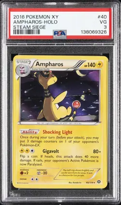 2016 POKEMON XY STEAM SIEGE #40 AMPHAROS-HOLO PSA 3 - Image 1