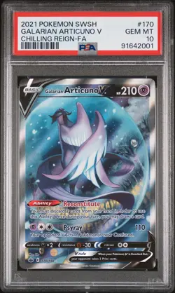 2021 Pokemon Galarian Articuno V #170 Full Alt Art Chilling Reign PSA 10 Gem Mt - Image 1