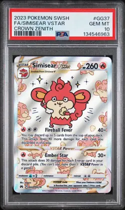 2023 POKEMON SWORD & SHIELD CROWN ZENITH #GG37 FULL ART/SIMISEAR VSTAR PSA 10 - Image 1