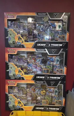 (Lot Of 3) Pokemon Lucario V & Tyranitar V Heavy Hitters Box Evo Skies Varient - Image 1