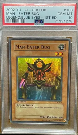 2002 Yu-Gi-Oh! LOB-108 1st Edition Man-Eater Bug PSA 10 GEM MINT GLOSSY - Image 1