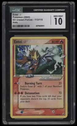 2005 Pokemon Ex Unseen Forces Gold Star Holo Entei #113 CGC 10 Gem Mint - Image 1