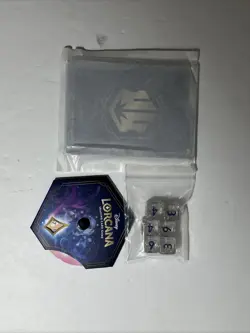 Disney Lorcana Shimmering Skies Trove Contents -Lore Counter, Dividers, and Dice - Image 1