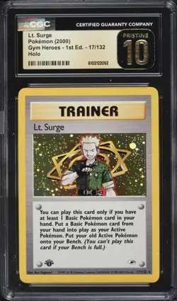 2000 Pokemon Gym Heroes 1st Edition Holo Lt. Surge #17 CGC 10 PRISTINE - Image 1