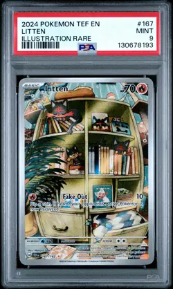 2024 POKEMON TEF EN-TEMPORAL FORCES ILLUSTRATION RARE #167 LITTEN PSA 9 - Image 1