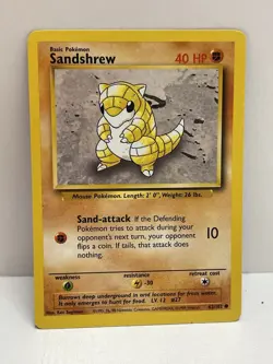 Pokemon TCG WOTC VTG MP Sandshrew 062/102 Base Set Regular - Image 1