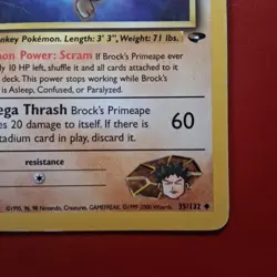 Brock's Primeape 35/132 Gym Challenge Regular First Edition Wotc Pokemon Card LP - Image 2