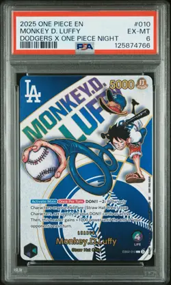 One Piece Monkey D. Luffy Leader #010 Dodgers Night Promo PSA 6 GRADED IN HAND! - Image 1