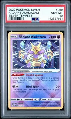 2022 Pokemon Silver Tempest #059 Radiant Alakazam PSA 10 Card GEM MINT - Image 1