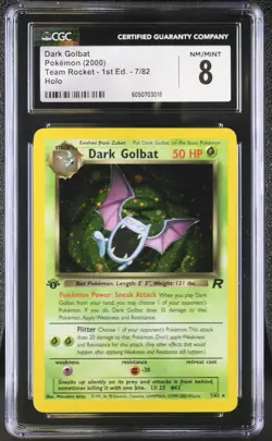 CGC 8 NM/MINT Dark Golbat Team Rocket 1st Edition 7/82 Holo Pokemon Card - Image 1