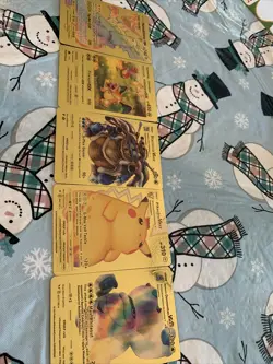 Pokemon 5 Card Bundle Gold Foil Fan Art Display Card - Image 1
