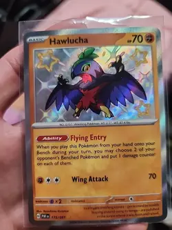 Pokemon TCG Hawlucha Baby Shiny Holo Rare Card Paldean Fates 175/091 NM - Image 1
