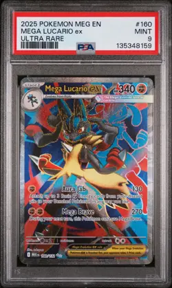 2025 Pokemon Mega Evolution Ultra Rare Mega Lucario Ex #160 PSA 9 - Image 1
